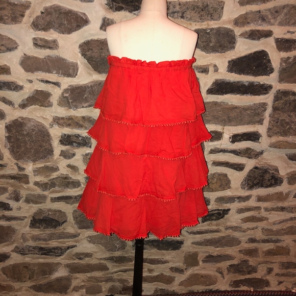 Red Ruffle Strapless Dress - Picture 3 of 4